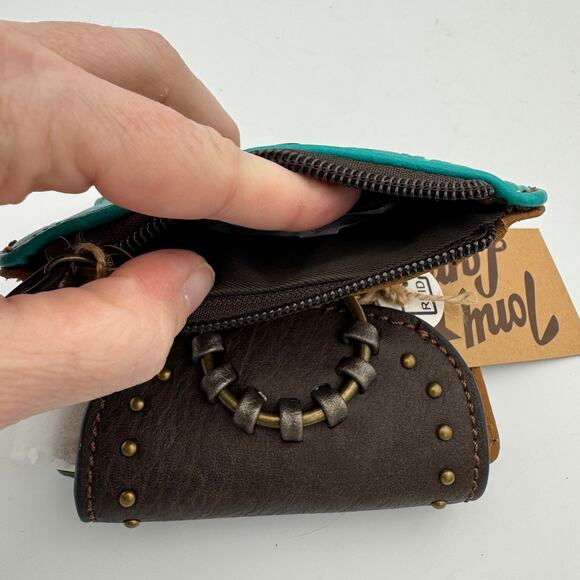 Tony Lama Teal Western RFID Wallet Floral Embossed Brown Flap Snap Closure NWT - Picture 7 of 11